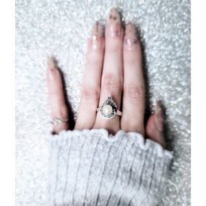 925 Silver Pearl and Red Garnet Gemstone Ring Marcasite